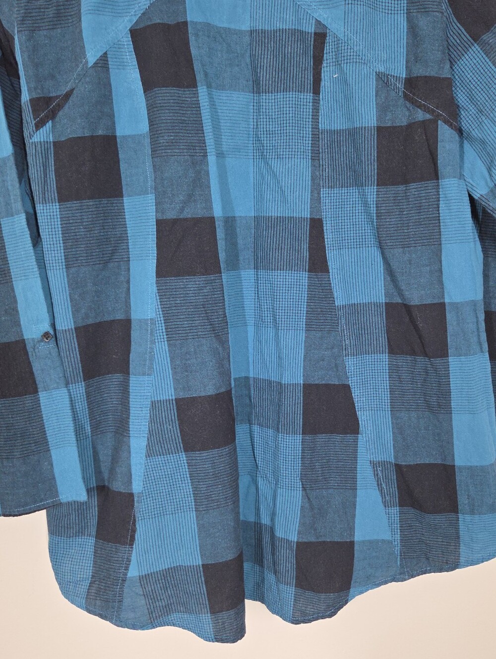 Habitat Cotton Blend Blue Plaid Button Up Large Boho Minimalist Lagenlook - Picture 9 of 10